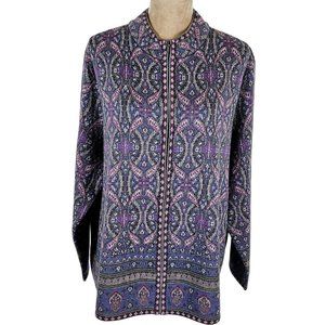 PENDLETON Womens Sweater Plus Sz 3X 100% Merino Wool Soft Purple Print Full Zip